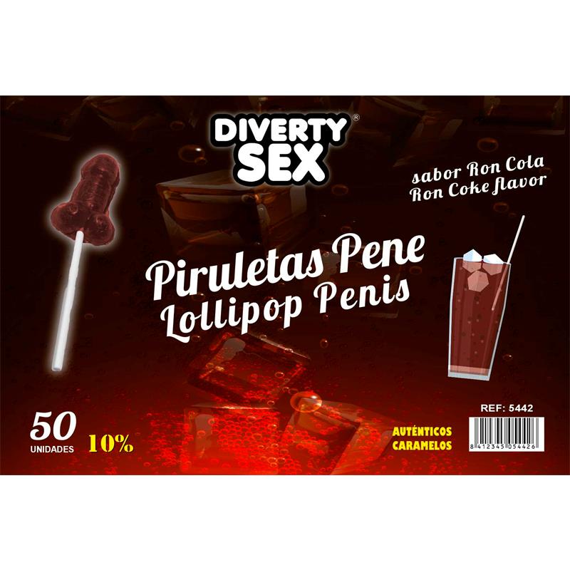 50 Piruletas Forma Pene Sabor Ron Cola 10 Alcohol