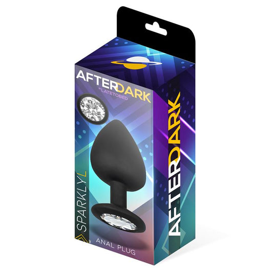 Plugue anal brilhante com joia de silicone tamanho L 9,5 cm x 4,5 cm