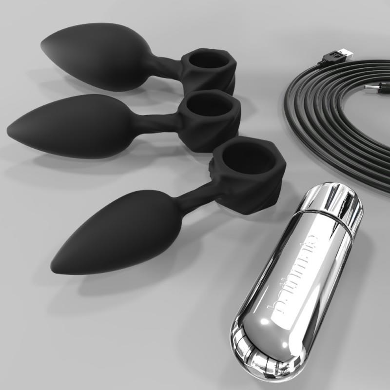 Conjunto de 4 plugues vibratórios para treinamento anal