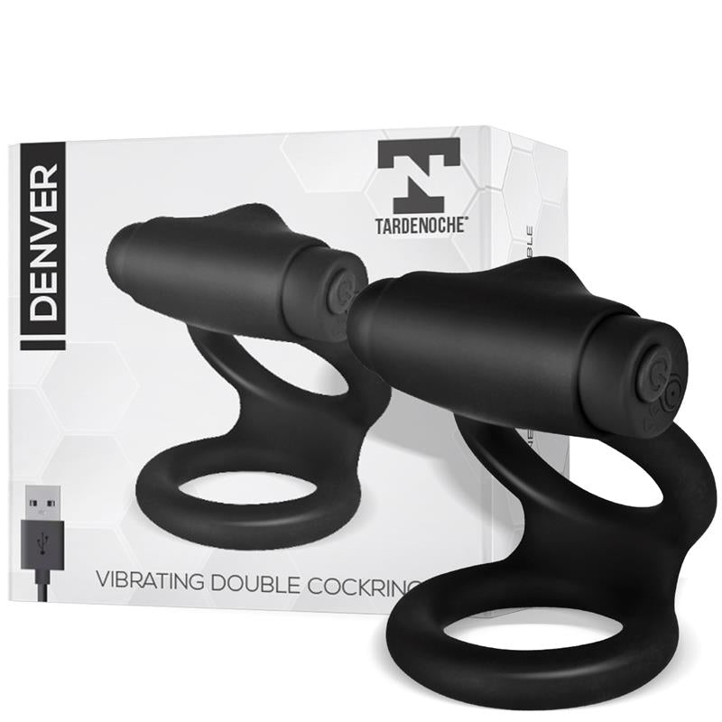 Denver Anel Duplo com Bala Vibratória USB Silicone Preto