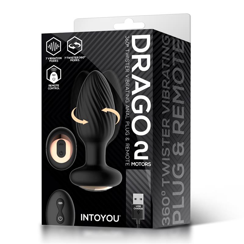 Plugue anal vibratório Drago, movimento giratório 360º e controle remoto