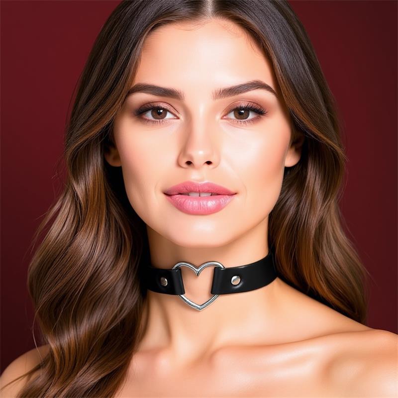 Collar con Corazon Tipo Choker Cuero Vegano Talla unica