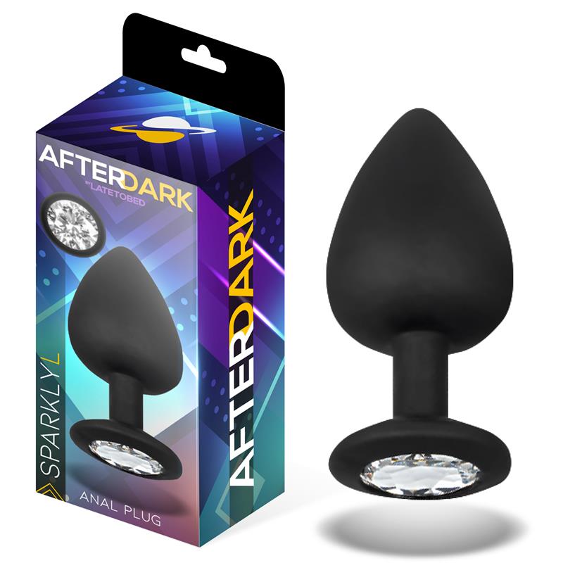 Plugue anal brilhante com joia de silicone tamanho L 9,5 cm x 4,5 cm