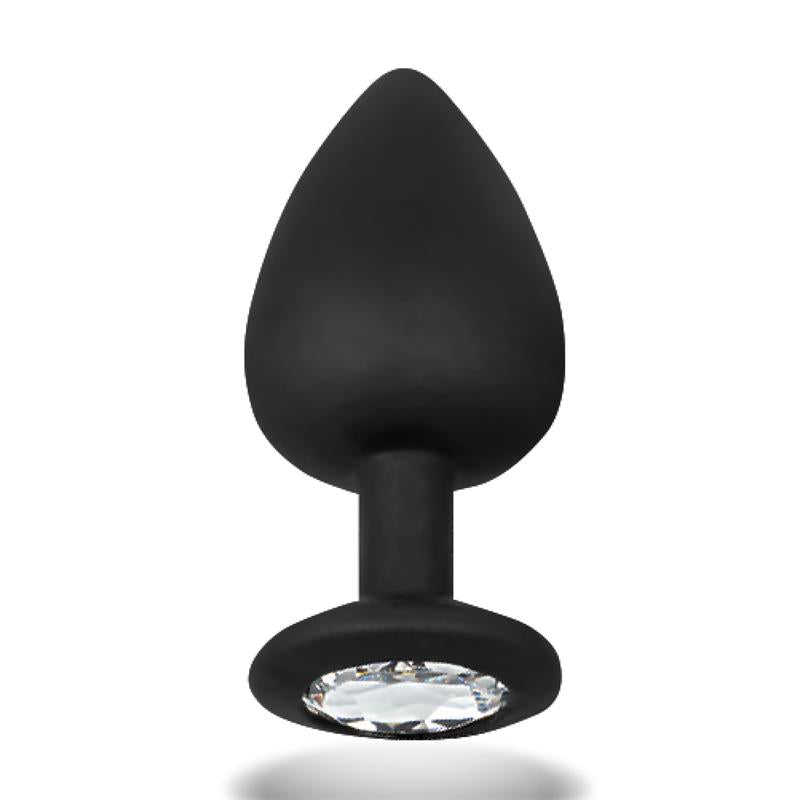 Plugue anal brilhante com joia de silicone tamanho L 9,5 cm x 4,5 cm