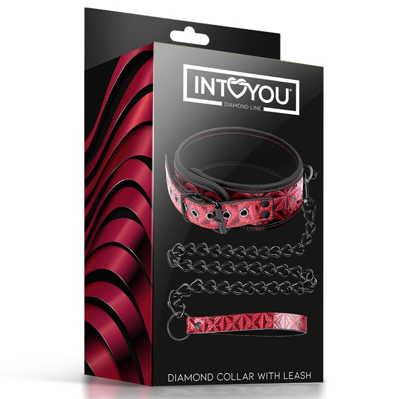 Coleira de couro vegano com guia ajustável em formato de diamante