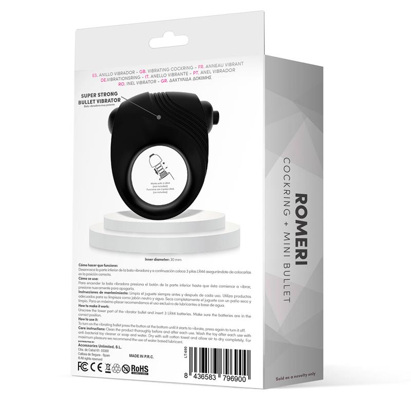 Anel Romeri + Bala Vibratória Silicone Preto